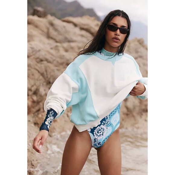 FREE PEOPLE Movement Intercept Colorblock Pullover in Ivory/Refresh Combo Large - Picture 1 of 9